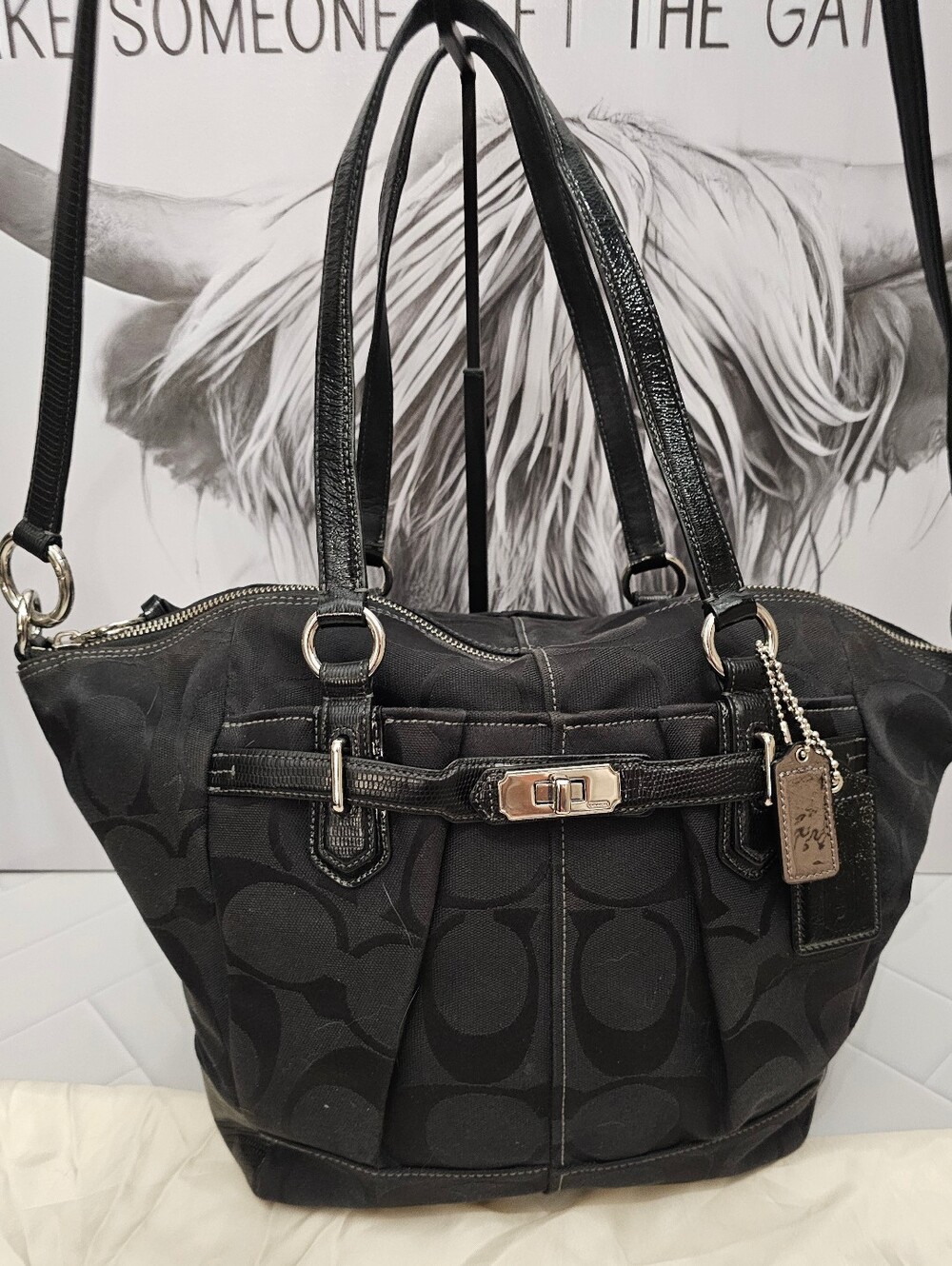 Coach Chelsea Signature Emerson Turnlock Satchel/Tote 17820 Black  Crossbody Bag
